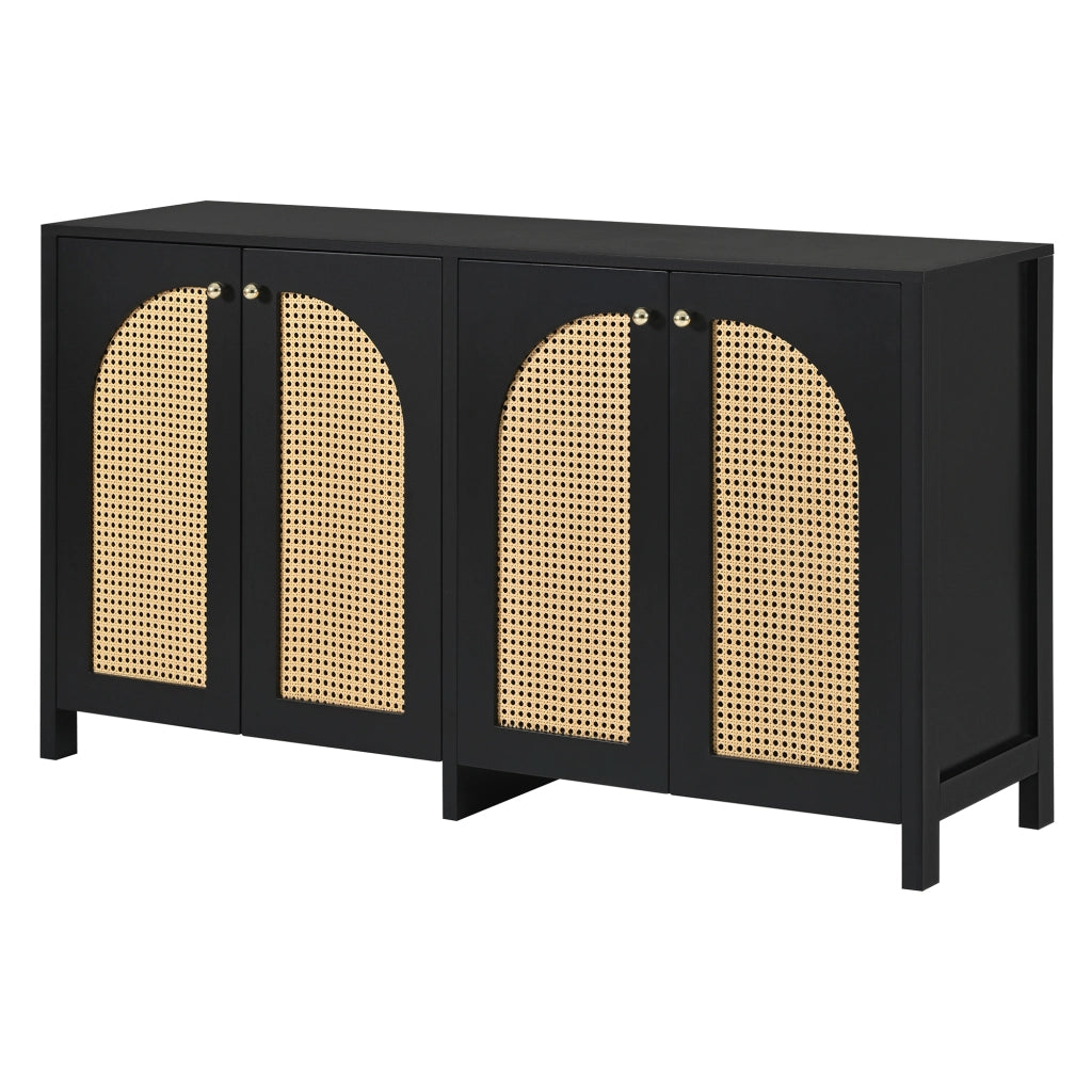 Credenza moderna 4 ante in rattan ¨C MINIMAL ¨C nera, metallo