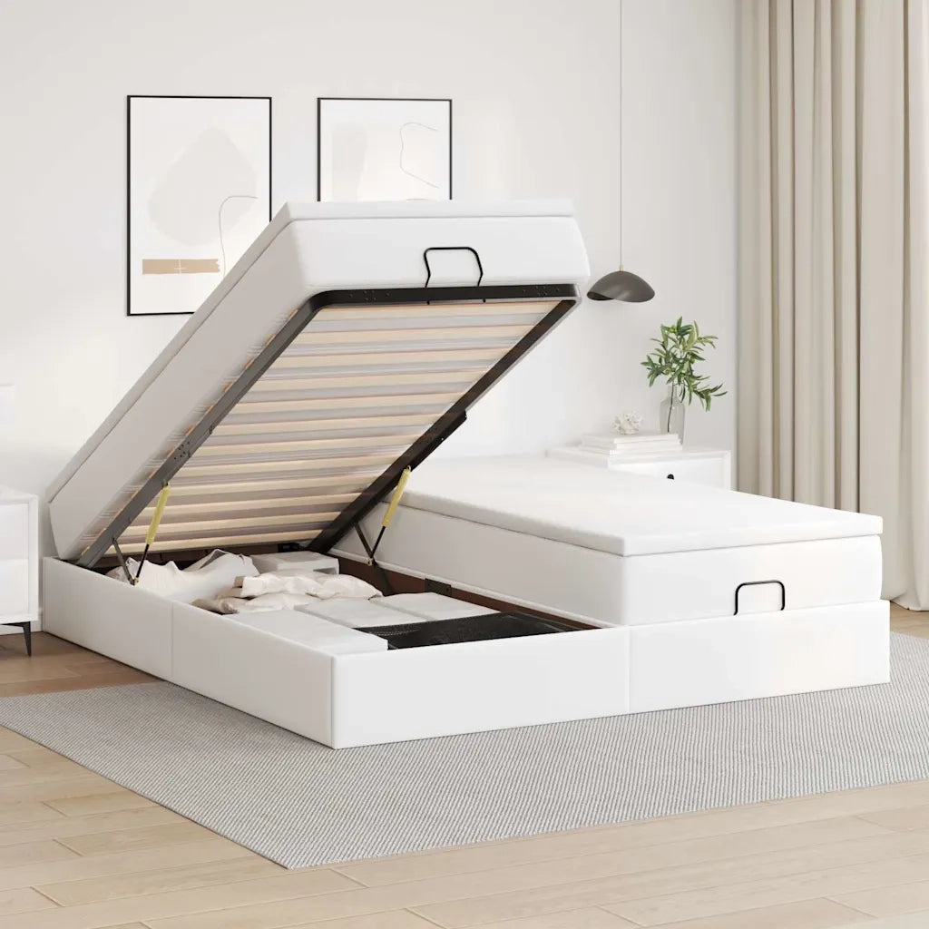 Struttura Letto Pouf con Materassi Bianco 200x200 cm Similpelle