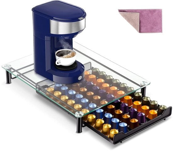 Custodia capsule caffè - 60 capsule - trasparente - sostenibile - 40x30x6,5 cm