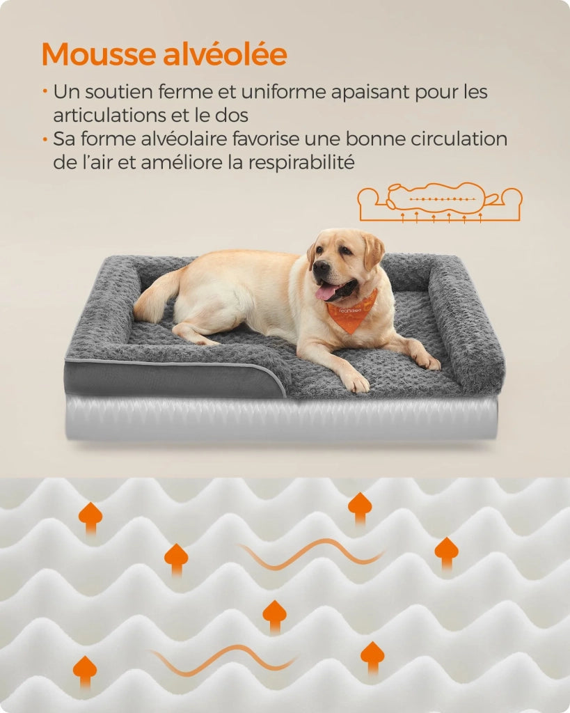 Cuccia per cani cuccia ortopedica per animali domestici schiuma a nido d'ape bordi imbottiti rialzati rivestimento in peluche sfoderabile con motivi rosa 71 x 58 x 16 cm grigio 12_0006818