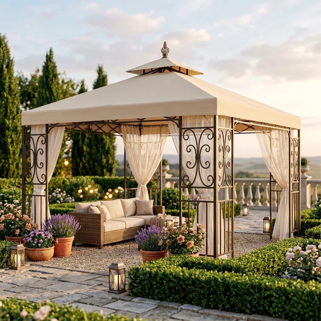 Telo Di Ricambio Per Gazebo In Poliestere Con Air Vent Traspirante Protezione Da Sole Pioggia E Agenti Atmosferici Per Giardino Patio Terrazza Outdoor 3 x 3 M Beige