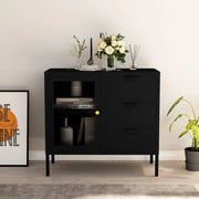 Credenza Nera 75x35x70 cm in Acciaio e Vetro Temperato cod mxl 66190