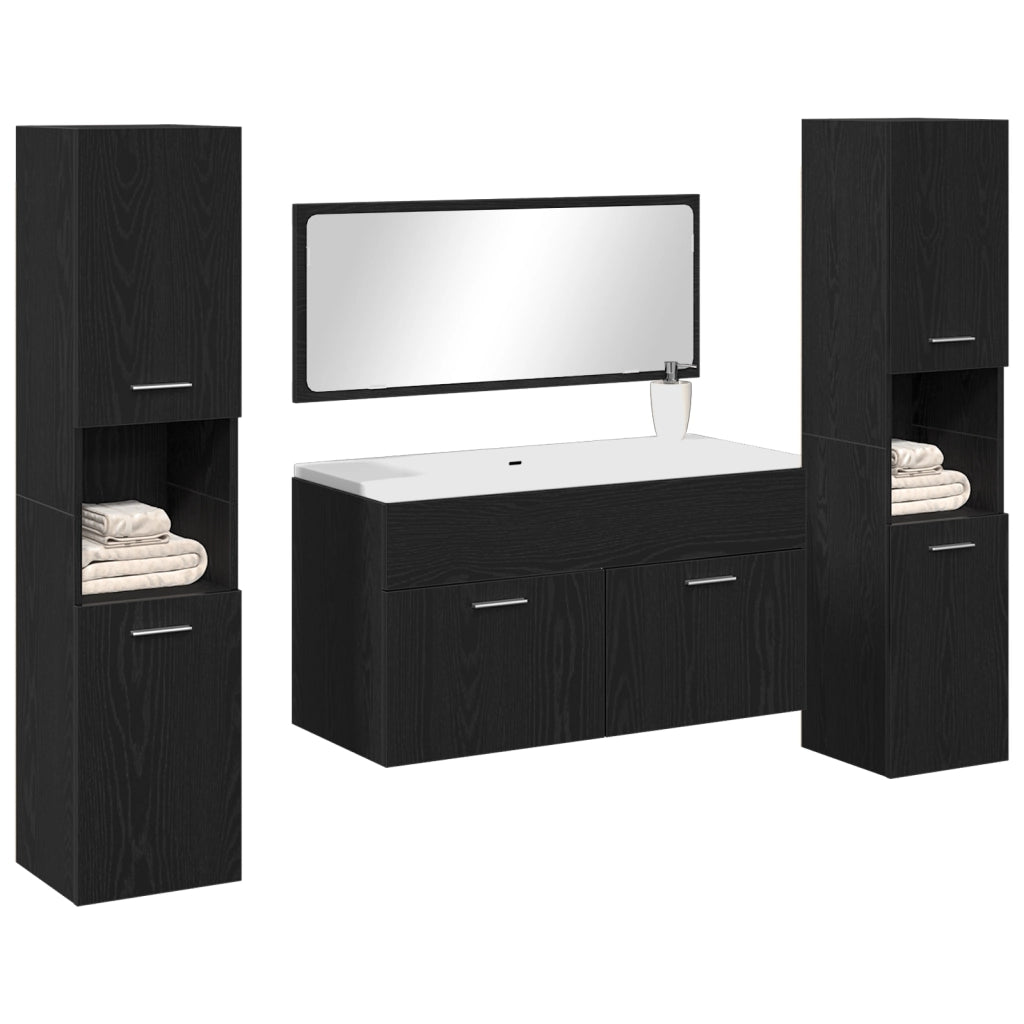 Set di Mobili per Bagno a 4 Pezzi in Legno Ingenerizzato Nero