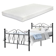Struttura Letto in Metallo con Testiera e Pediera in Stile Romantico/Classico con Materasso 120 x 200 cm Letto 1 Piazza e Mezza - Nero