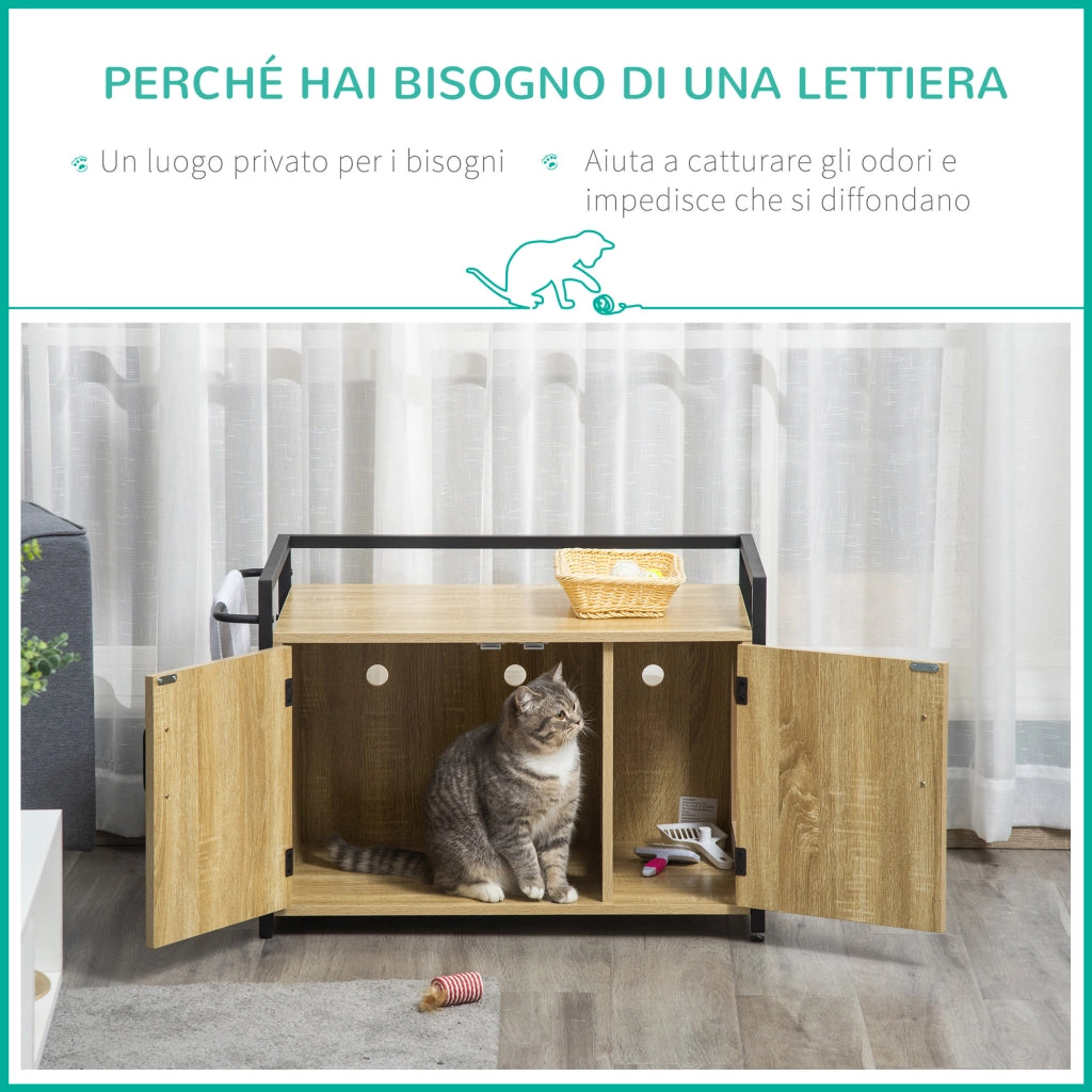 Easycomfort Mobile Lettiera per Gatti con 2 Ante e Ingresso Laterale, 82.3x51x54cm, Color Legno e Nero