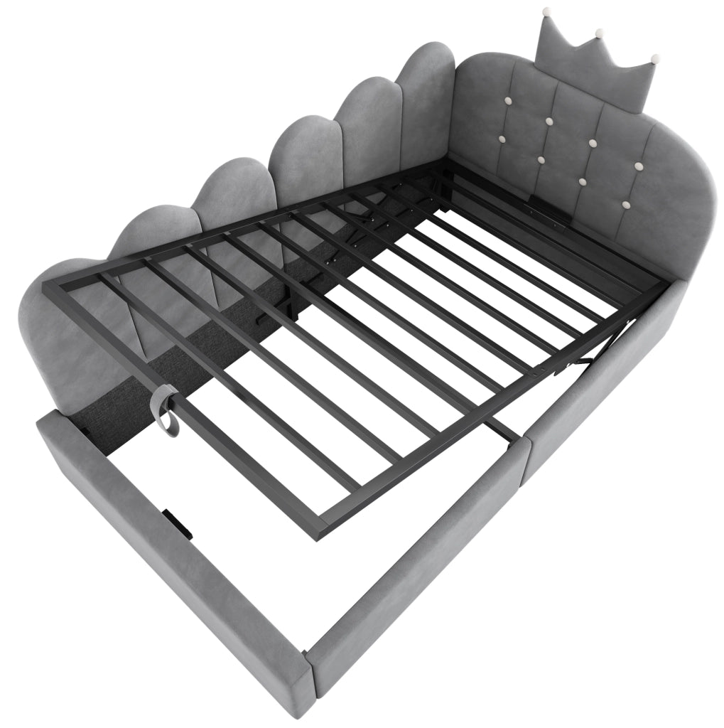 Letto da giorno 90x190 cm con contenitore idraulico; velluto grigio