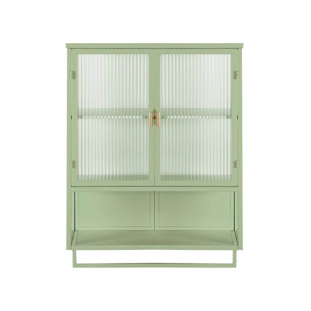 Armadietto Bagno con Ante in Vetro, Ripiani e Portasalviette ¨C MINIMAL ¨C Verde 60 cm