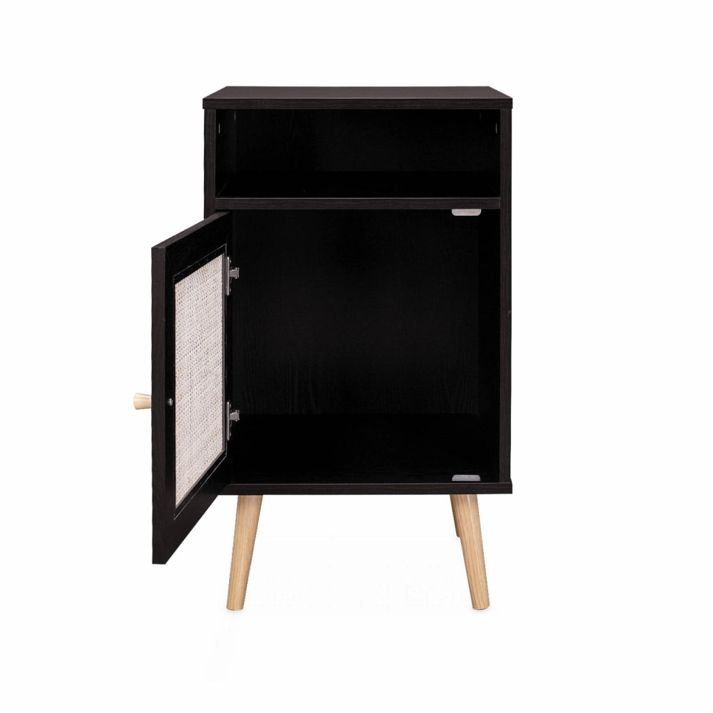 Comodino scandinavo in vimini, nero