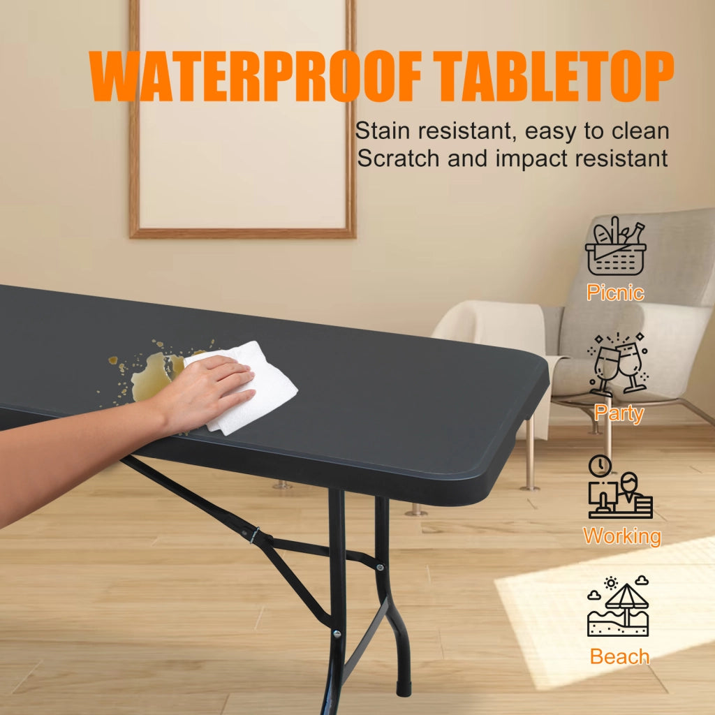 Tavolo pieghevole con struttura in ferro e plastica, per 8-10 persone, per interni e esterni, nero, 244 × 76 × 73,6 cm