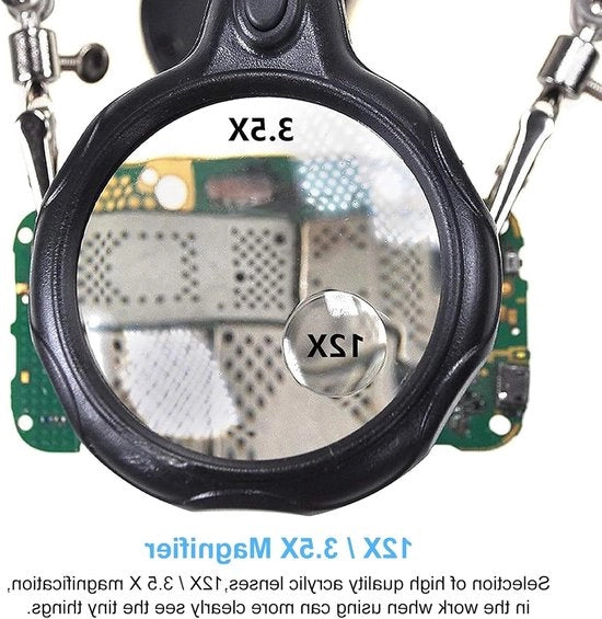 Stazione di ingrandimento con LED e klemme per coccodrillo - Assistente per la saldatura per montaggio, riparazione, modellismo, artigianato.
