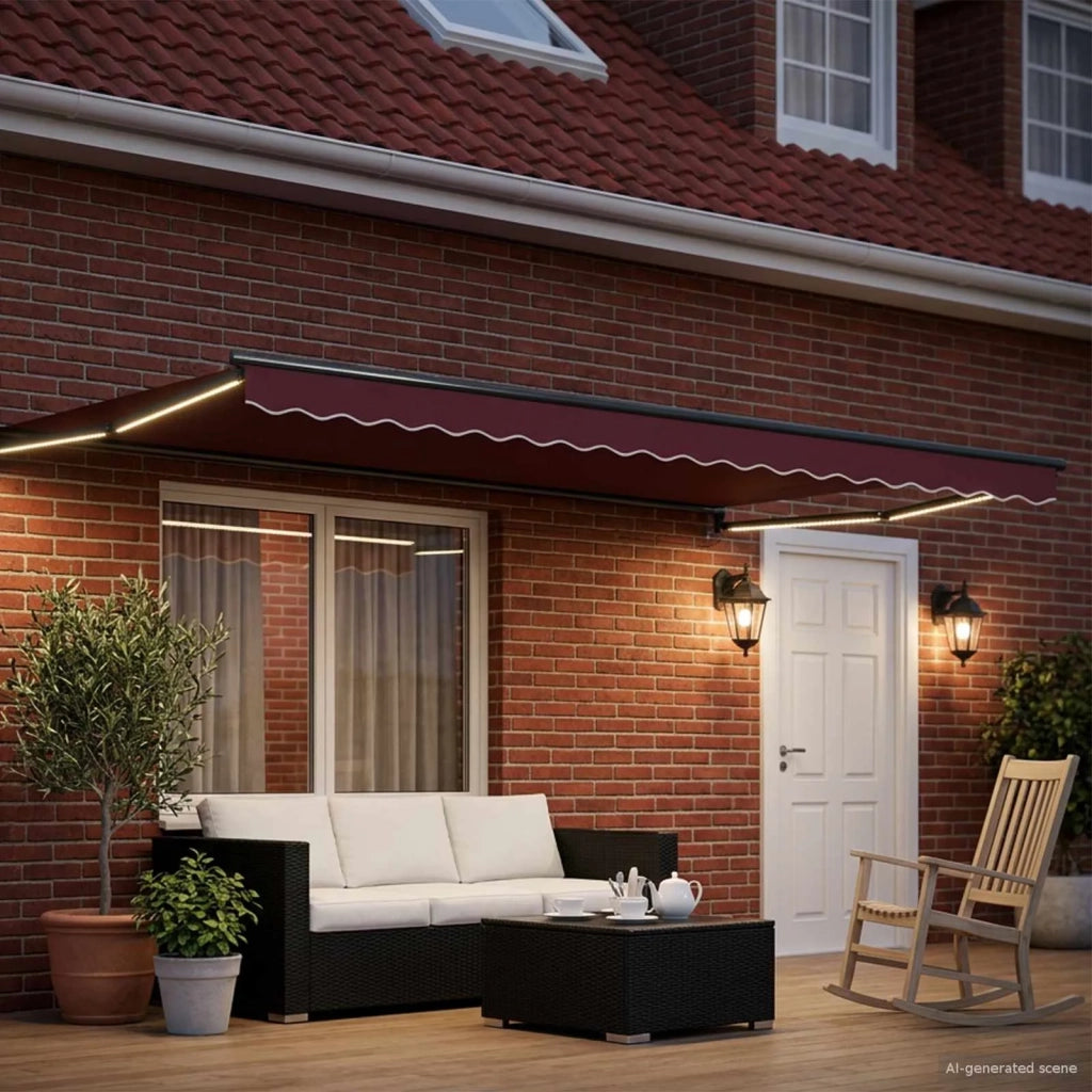 Tenda retrattile manuale con LED Borgogna e Antracite 5 x 3 m