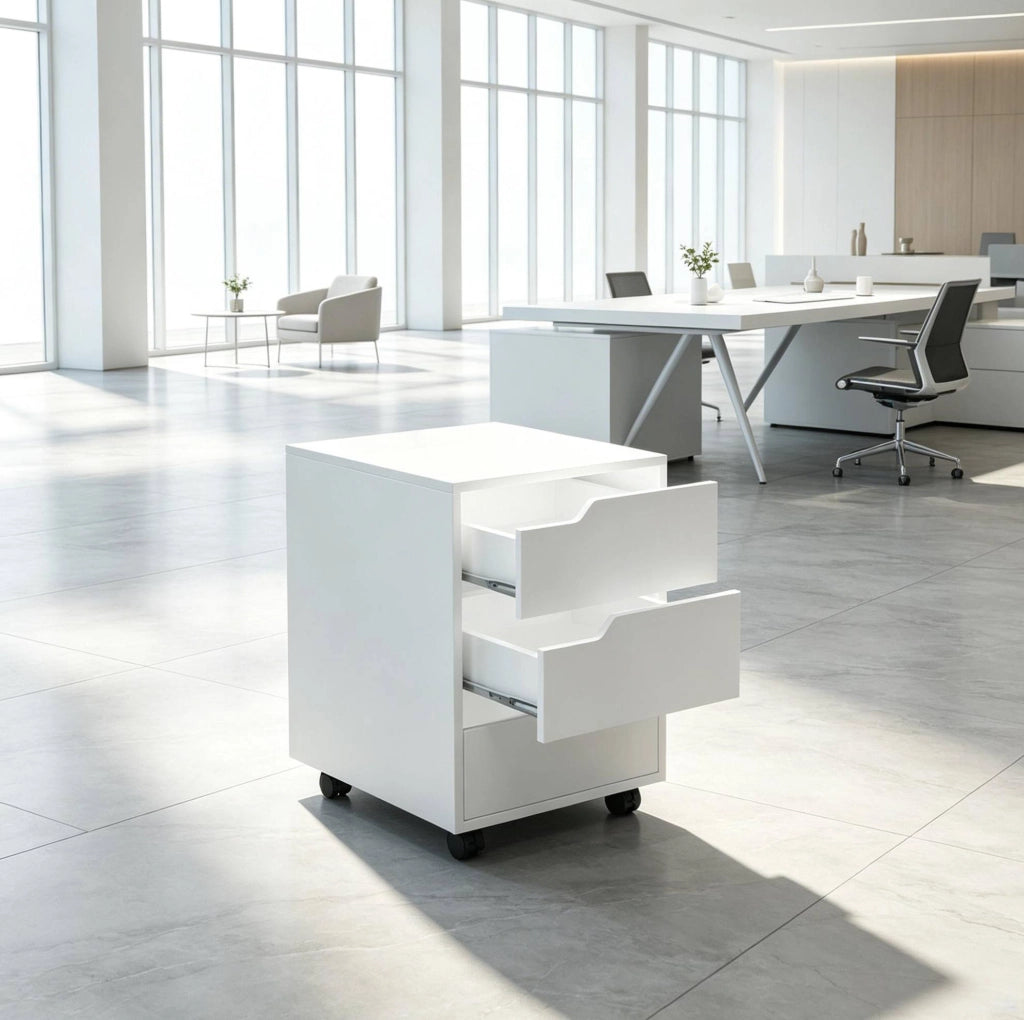 Cassettiera mobile 40x50 cm bianca in MDF con 3 ampi cassetti
