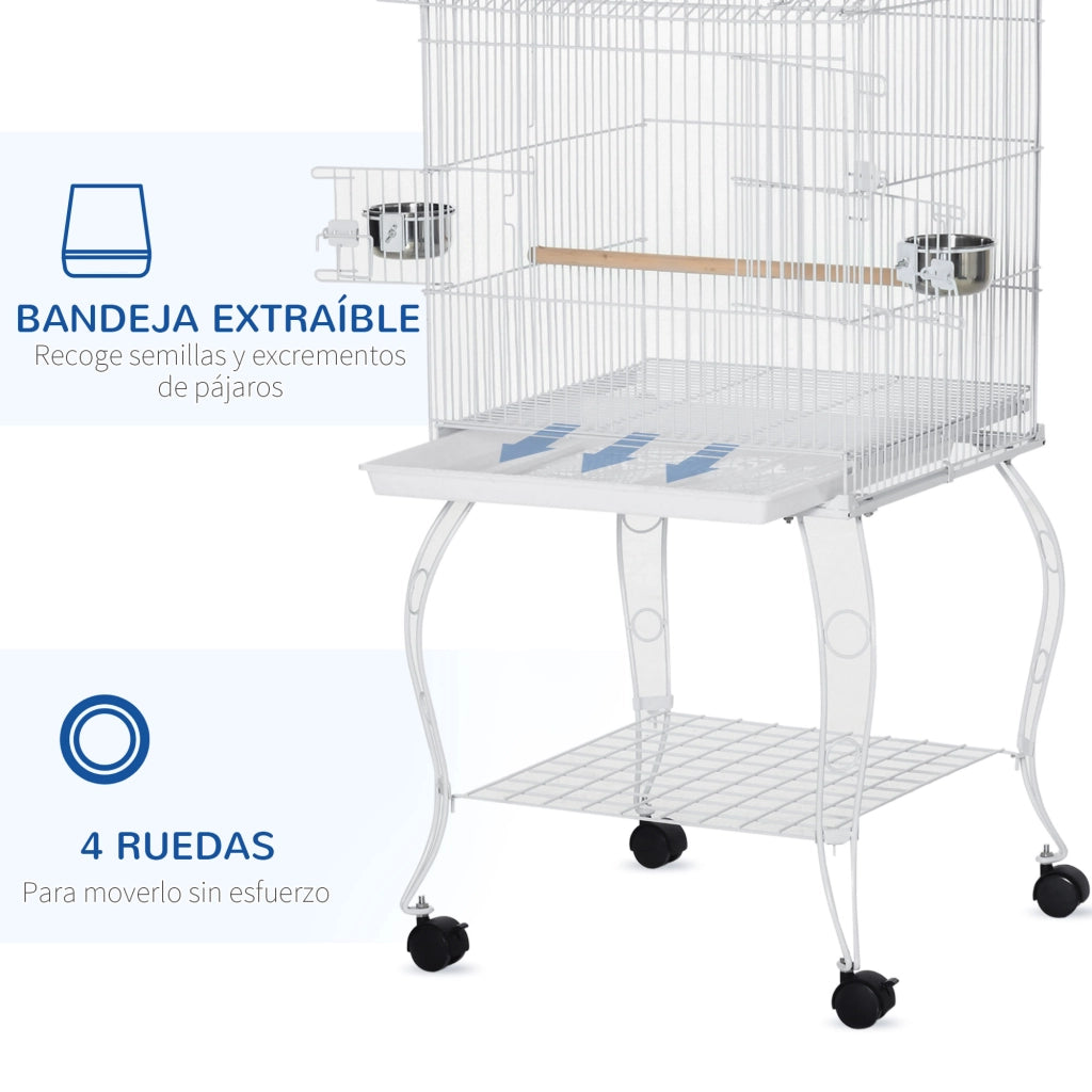Gabbia per Uccelli Grande con Ruote e Ripiano ¨C zephmum ¨C 50x49x137 cm Bianco