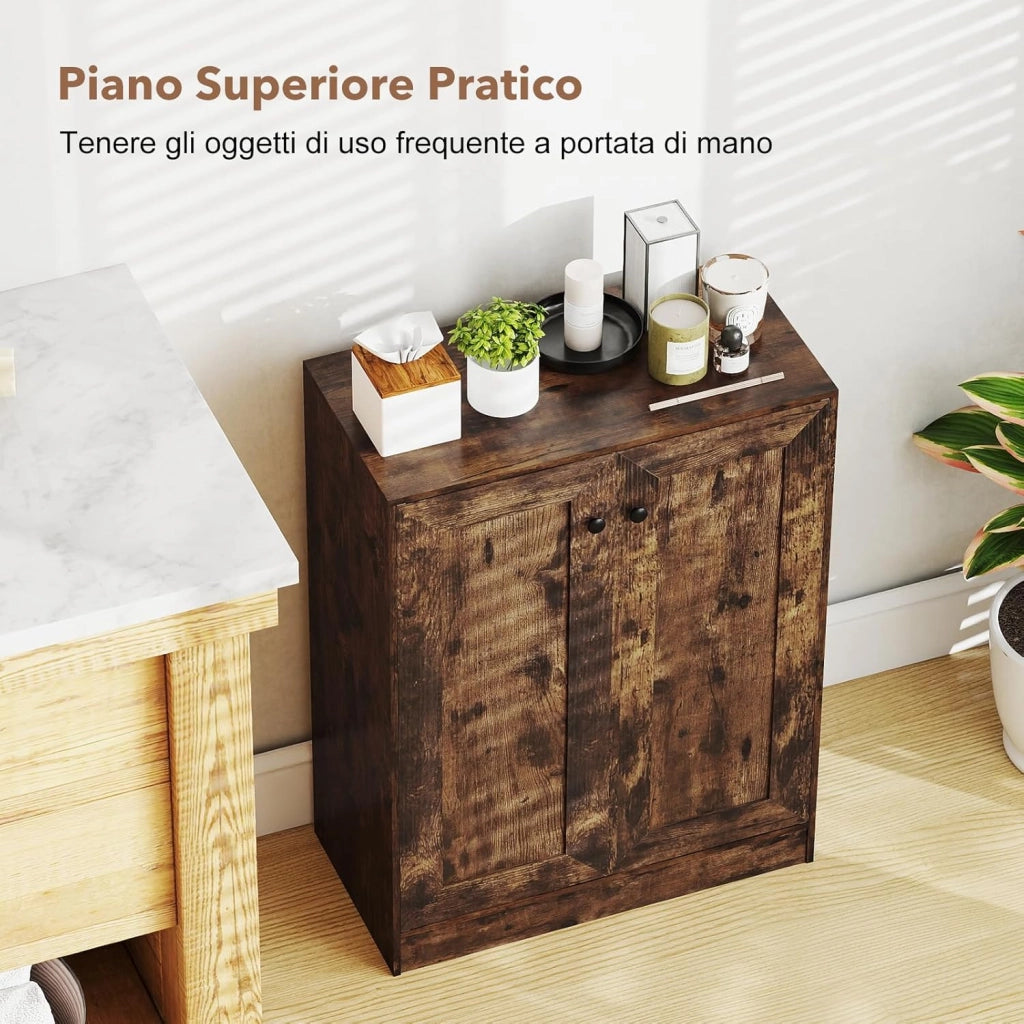 Mobile Bagno da Terra, Armadietto da Bagno in Legno con con 2 Ante e 3 Ripiani Regolabili, Credenza Indipendente per Soggiorno, Sala da Pranzo e Cucina, 60 x 30 x 80 cm