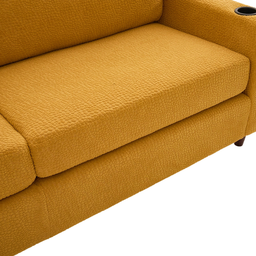 Divano a 2 posti 203x77.5x86 cm con USB-C; LED e portabicchieri in chenille giallo senape