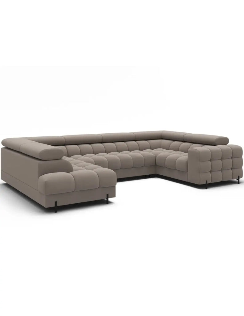 Divano panoramico convertibile FACTORY 3 posti beige – angolo sinistro con vano contenitore – versione 2