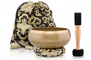 Set di campane tibetane per yoga, meditazione e rilassamento - campana tibetana Ø 16 cm, manici doppie con velluto e pelle, cuscino a anello, borsa e istruzioni