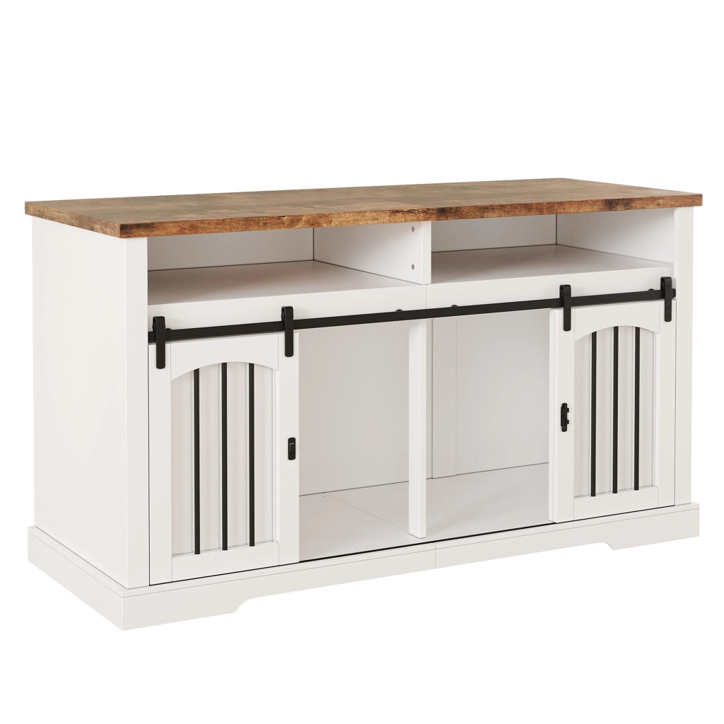 Cuccia per cani 2 in 1 con mobile e piano d’appoggio, porta scorrevole con chiusura, tramezza removibile, bianco 153 x 60 x 85 cm