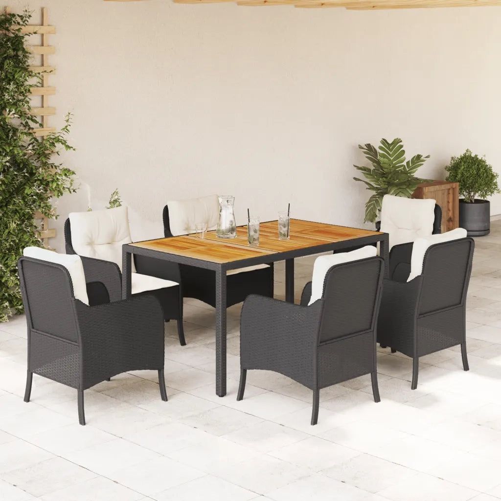 Set da Pranzo da Giardino 7 pz Nero con Cuscini in Polyrattan 3211863