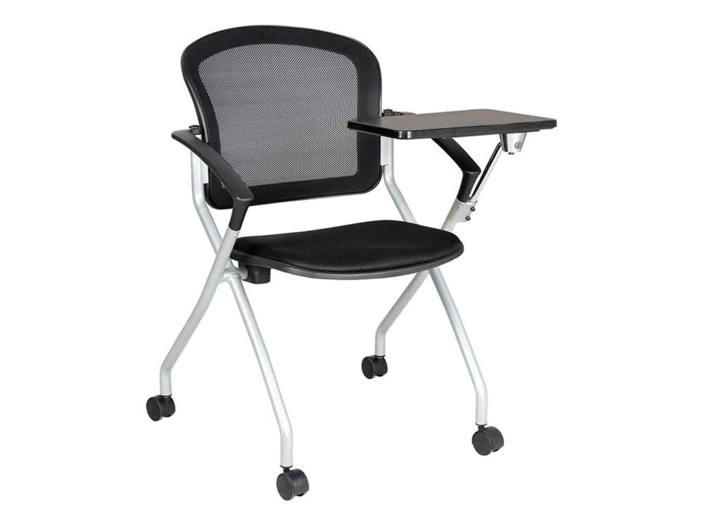 Sedia da ufficio Azzate, Sedia sala da attesa con bracciolo e tavoletta, Seduta ergonomica da attesa, 61x49h84 cm, Nero