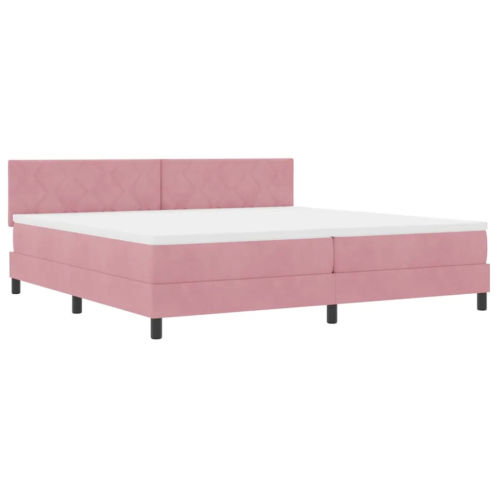 Letto a molle con materasso Rosa 200 x 200 cm Velluto 3339265