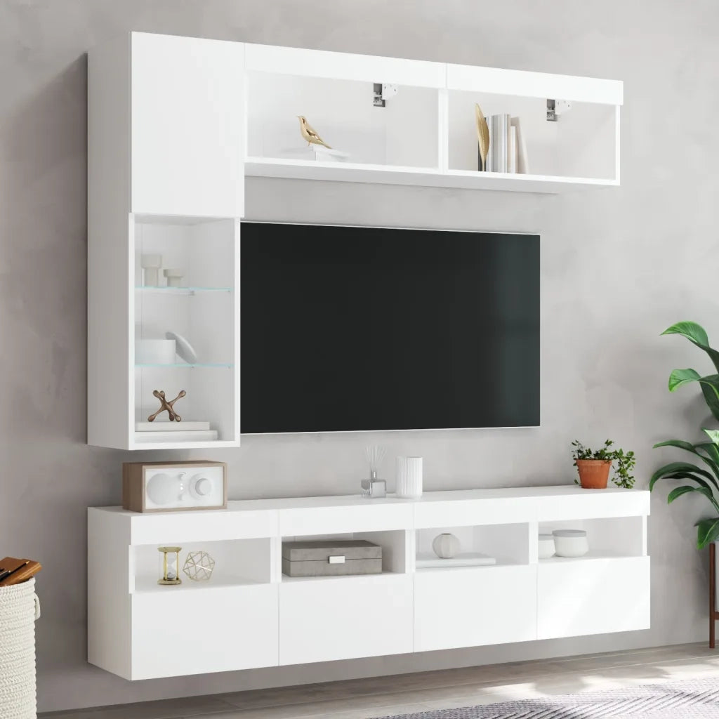 Set Mobili TV a Muro 7 pz con Luci LED Bianco 3216757