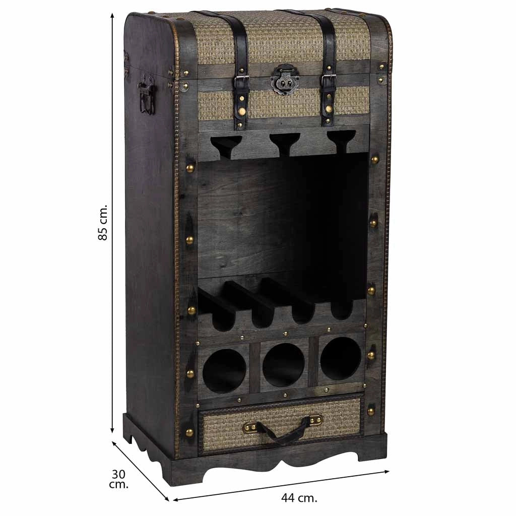 Baul porta bottiglie in legno marrone 44x30x85h cm
