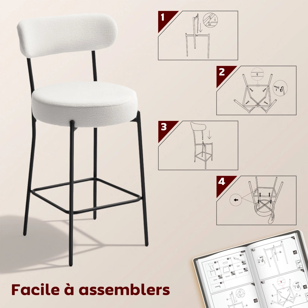 Sgabello da bar con schienale curvo e poggiapiedi ¨C zephmum ¨C 49x52x95 cm crema