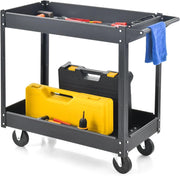 Carrello Multiuso a 2 Livelli, Carrello Multiuso con Maniglia e Melaio in Metallo, Capacità di carico di 50 kg (Nero)