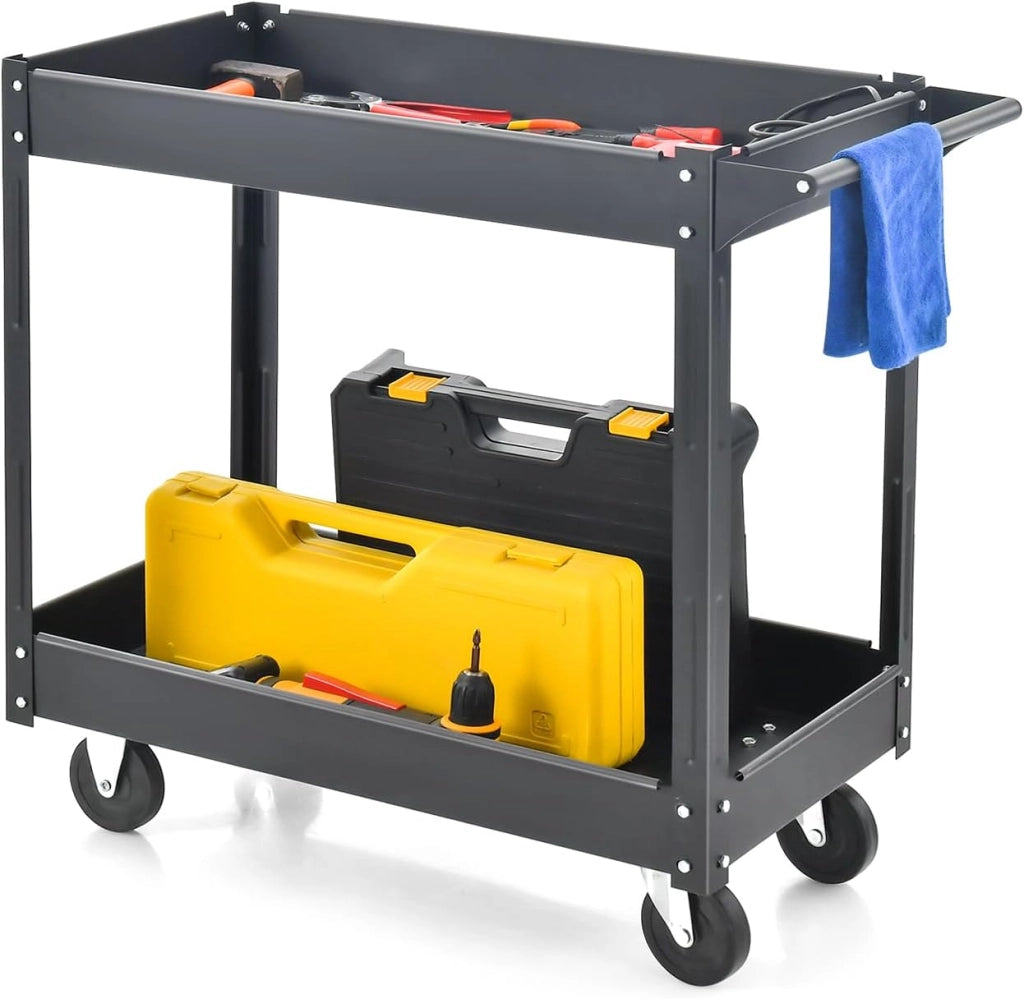 Carrello Multiuso a 2 Livelli, Carrello Multiuso con Maniglia e Melaio in Metallo, Capacità di carico di 50 kg (Nero)