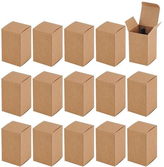 Set di confezionamento in cartone rigido per oli essenziali, contenente 30 confezioni in cartone ondulato, dimensioni 5 x 5 x 8 cm, adatte per flaconi di diffusore e flaconi di goccia.