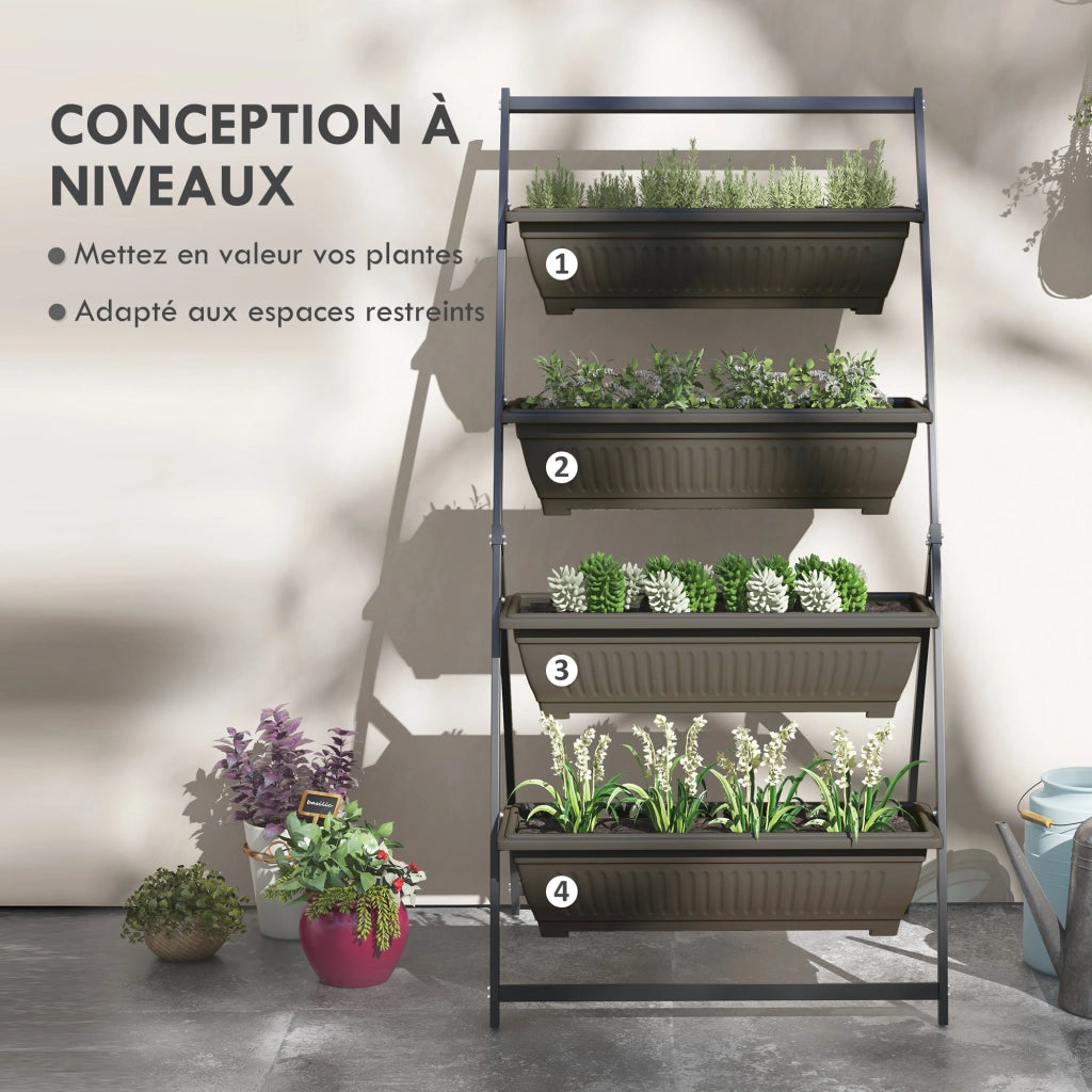 Etagere Fiori in Acciaio 4 Livelli ¨C Zephmum ¨C Marrone 76x79x162cm