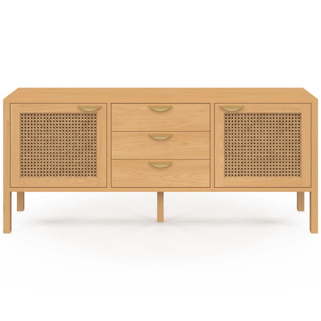 IDMarket - Credenza bassa EDHEN 140 cm, 2 ante e 3 cassetti, legno e vimini