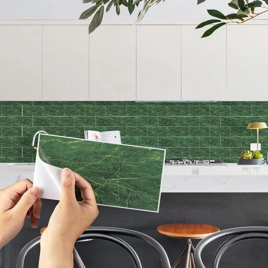 Tegelstickers in Marmo Verde 20 x 10 cm 10 pezzi - Tegli autoadesivi idrorepellenti per cucina e bagno - Tegli vinili applicabili con funzione pel-e-incolla.