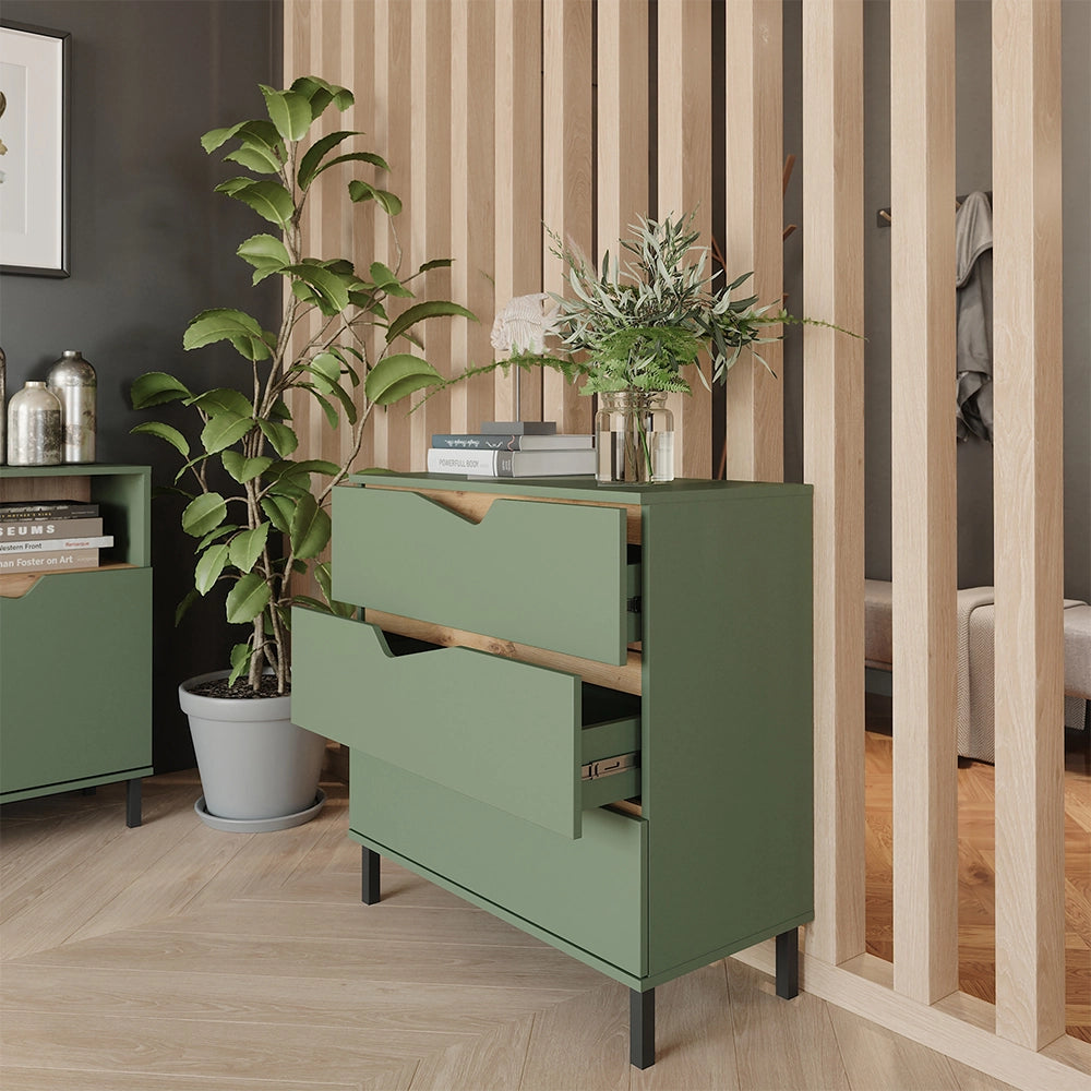 Vicco Cassettiera per camera da letto Verde/Artigianale 80 x 81.2 cm con 3 cassetti
