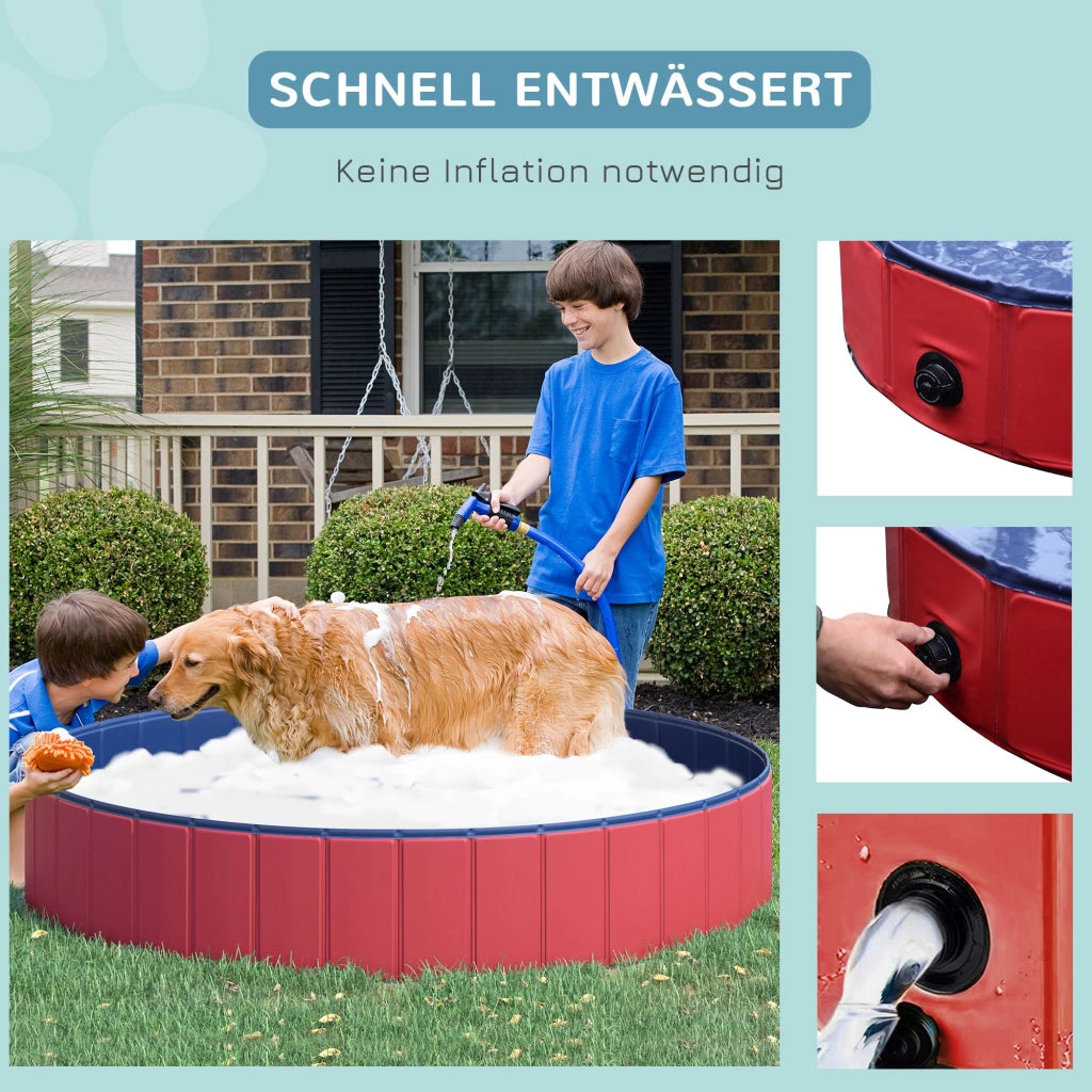 Vasca da bagno per cani e gatti pieghevole ¨C zephmum ¨C plastica e legno rosso ?160x30 cm