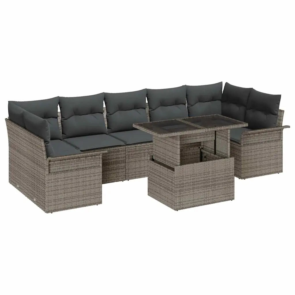 Set Divano da Giardino con cuscino 8 pcs Grigio Poly Rattan 3356972