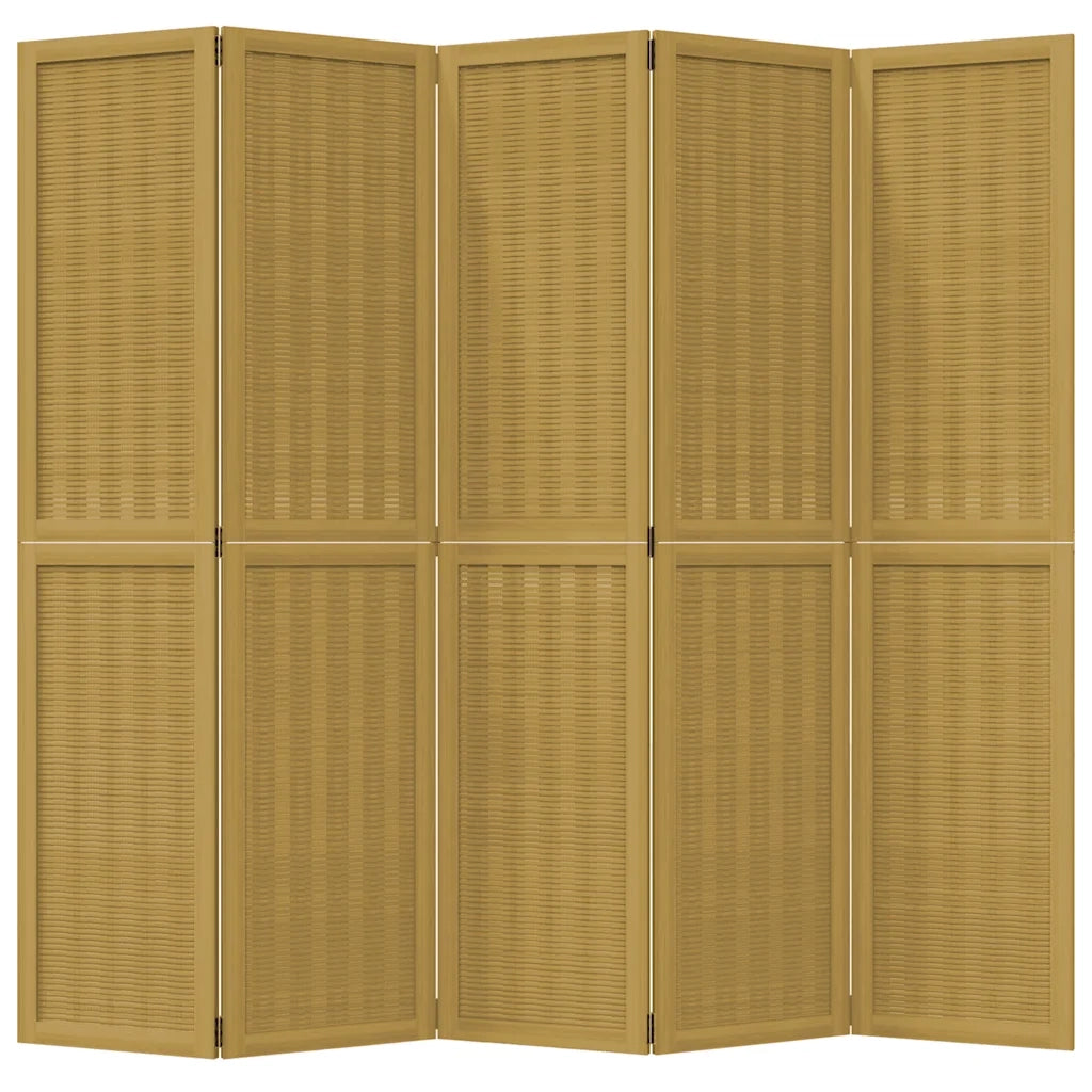 Divisorio Ambienti 5 Pannelli Marrone Legno Massello Paulownia 358822