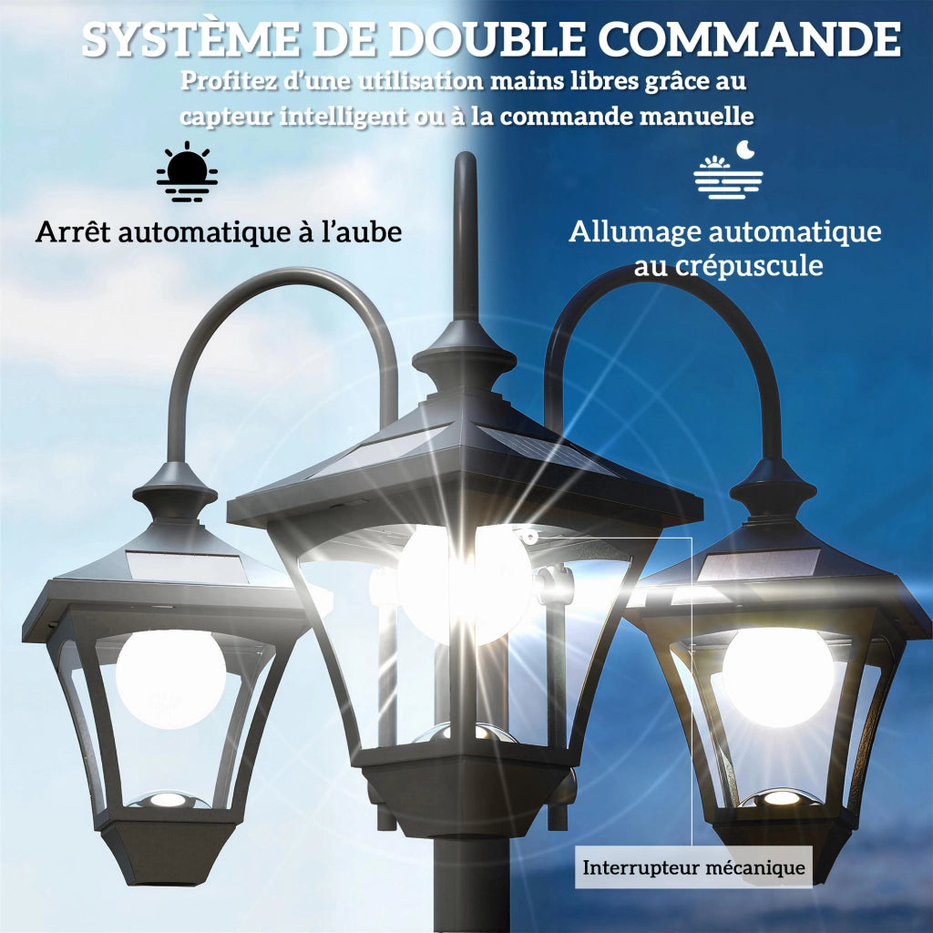 Lampione da Giardino a 3 Luci con Fioriera e Sensore Crepuscolare ¨C Xylo ¨C 52x52x185cm Nero