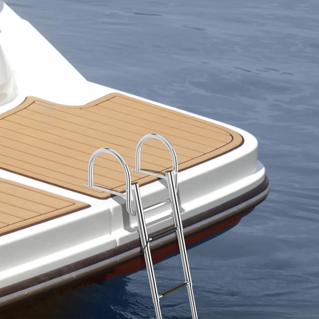 Scaletta per Piscina con 4 Gradini, Scala per Barca Pieghevole con Corrimano e Gradini Antiscivolo, Multisuo, in Acciaio Inox, Carico 227 kg