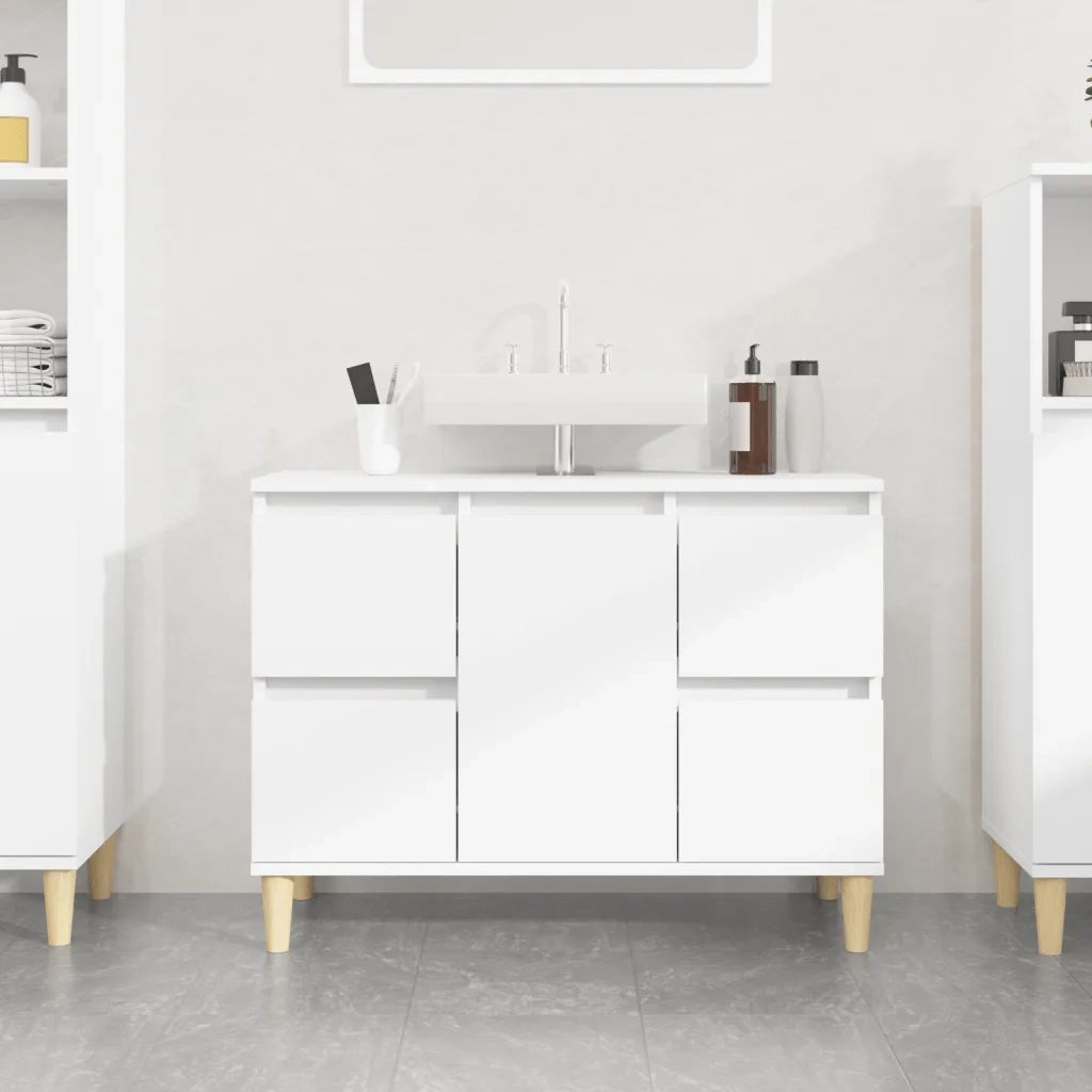 Mobile Lavabo Bianco Lucido 80x33x60 cm in Legno Multistrato 821270