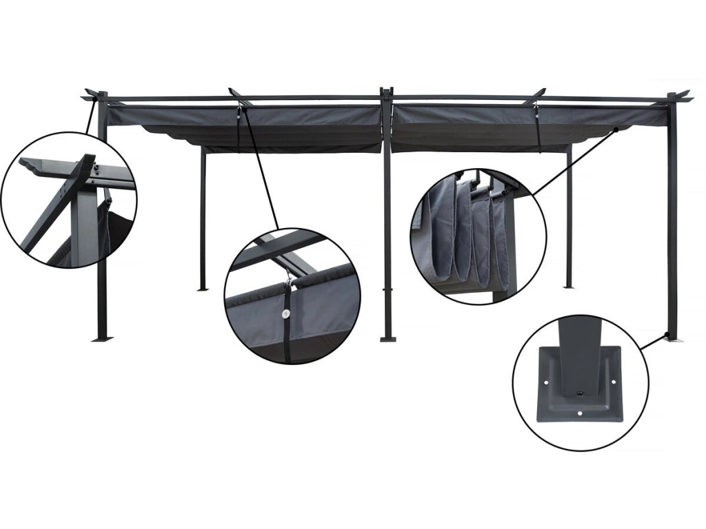 Pergola in metallo con tetto retrattile - 3 x 6 m - Antracite