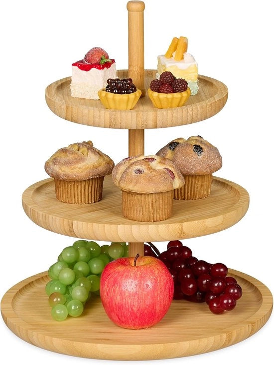 Tagliere a 3 strati in bambù - Altezza 25 cm - Diametro 30 cm - Per torte - biscotti - snack - naturale