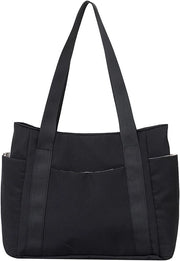 Borsa da spalla grande capacità per donne | Borsa nera con cerniera | Adatta per viaggi, spiaggia, palestra e ufficio