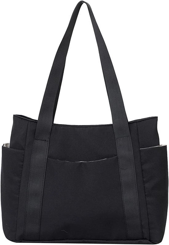 Borsa da spalla grande capacità per donne | Borsa nera con cerniera | Adatta per viaggi, spiaggia, palestra e ufficio
