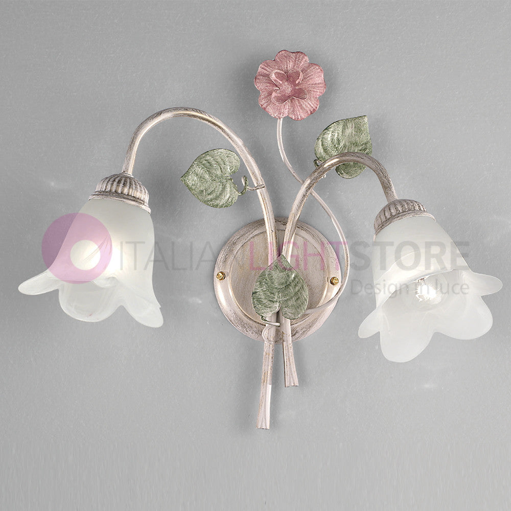 SPRING Applique a 2 Luci in Ferro Decorato Stile Floreale