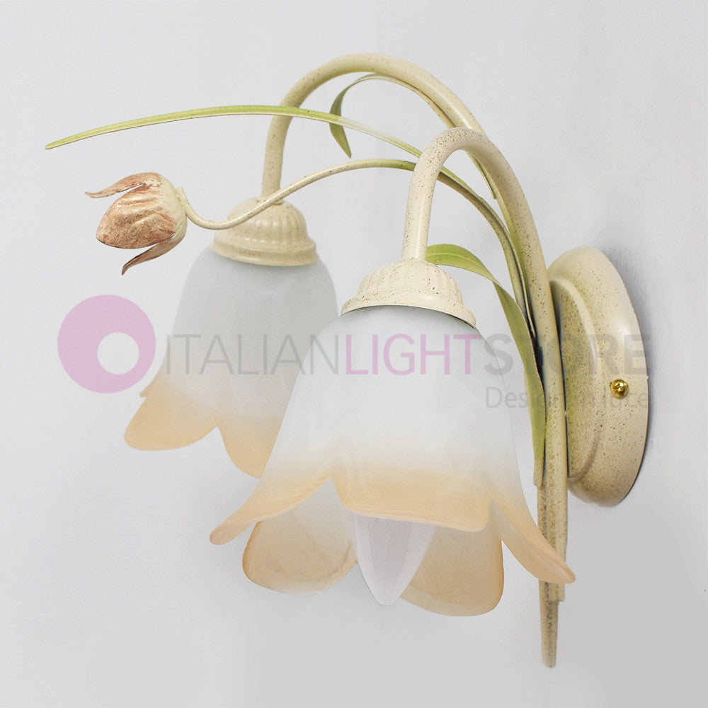 FLORA Applique a 2 Luci in Ferro Decorato Stile Floreale