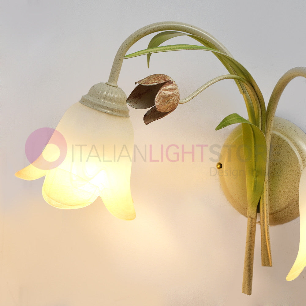 FLORA Applique a 2 Luci in Ferro Decorato Stile Floreale