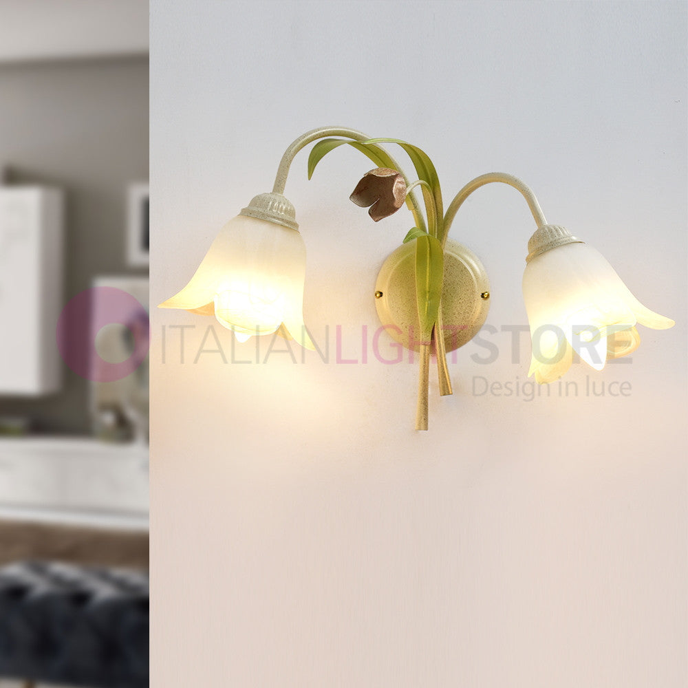 FLORA Applique a 2 Luci in Ferro Decorato Stile Floreale
