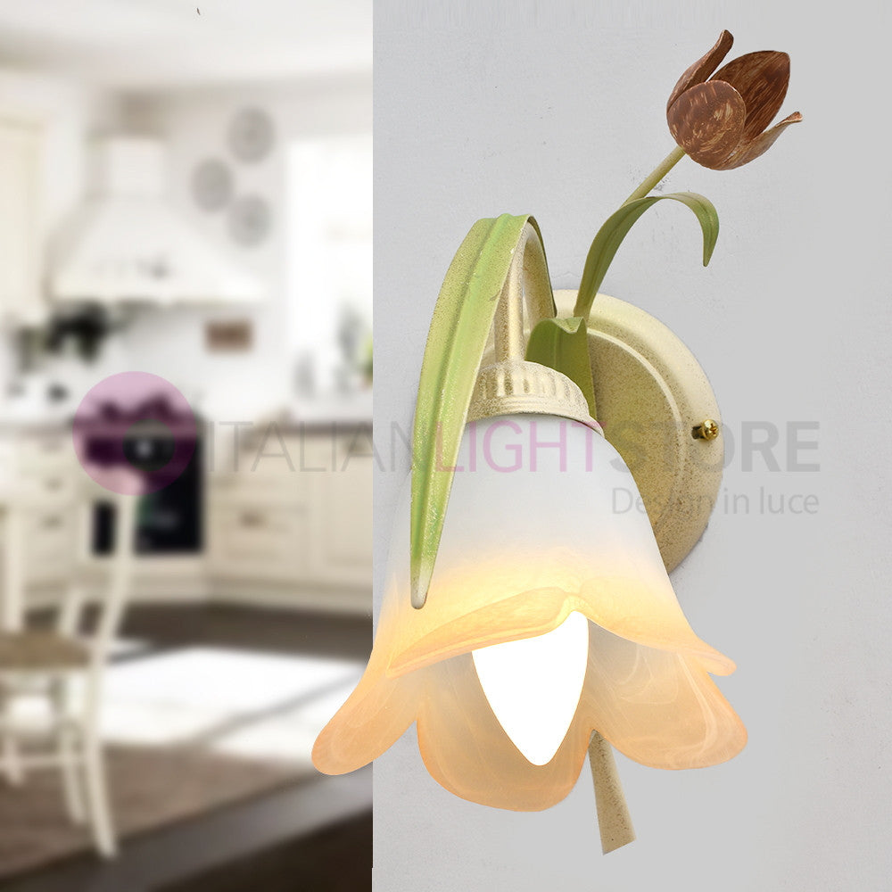 FLORA Applique a 1 Luce in Ferro Decorato Stile Floreale